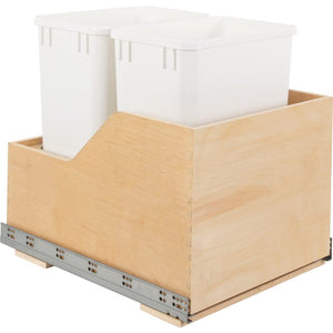 Hardware Resources CAN-WBMD3518WH Double 35 Quart Wood Bottom-Mount Soft-Close Trashcan Rollout for Hinged Doors, Includes Two White Cans
