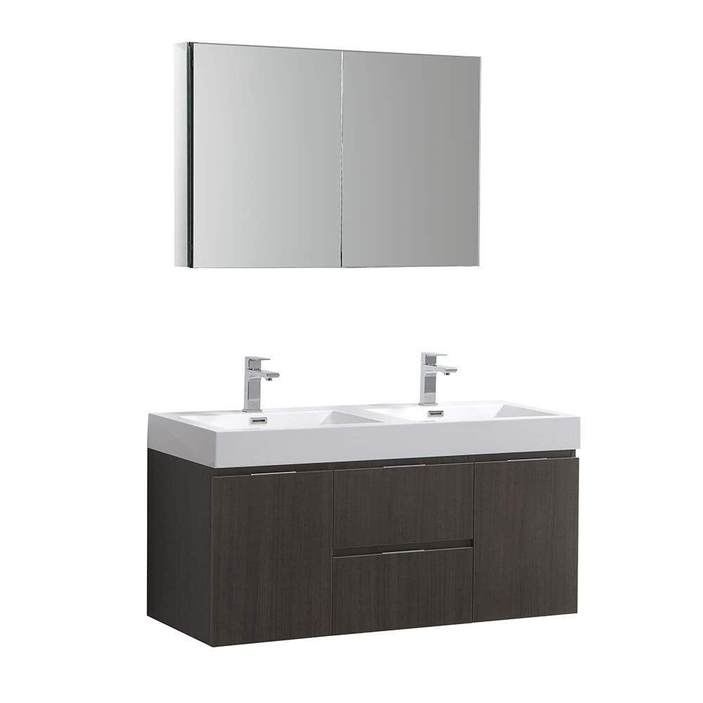 Fresca FVN8348GO-D Fresca Valencia 48" Gray Oak Wall Hung Double Sink Modern Bathroom Vanity w/ Medicine Cabinet