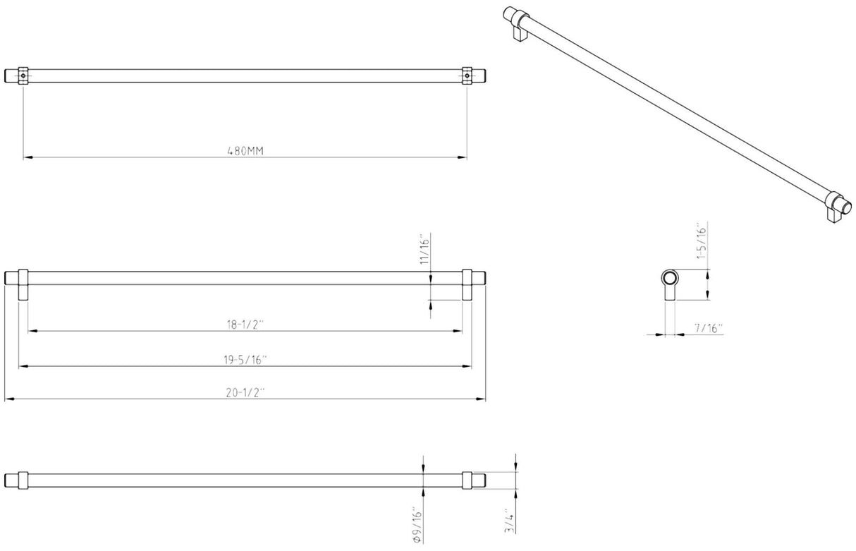 Jeffrey Alexander 5480SN 480 mm Center-to-Center Satin Nickel Key Grande Cabinet Bar Pull