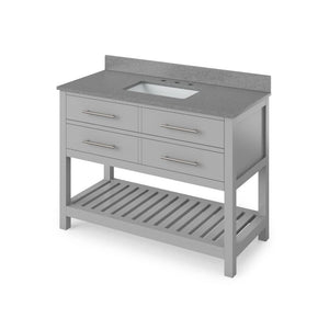 Jeffrey Alexander VKITWAV48GRSGR 48" Grey Wavecrest Vanity, Steel Grey Cultured Marble Vanity Top, undermount rectangle bowl