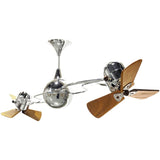 Matthews Fan IV-CR-WD Italo Ventania 360° dual headed rotational ceiling fan in polished chrome finish with solid sustainable mahogany wood blades.