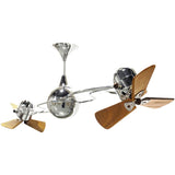 Matthews Fan IV-CR-WD-DAMP Italo Ventania 360° dual headed rotational ceiling fan in polished chrome finish with solid sustainable mahogany wood blades for damp location.