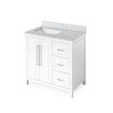 Jeffrey Alexander VKITCAD36BLSGR 36" Hale Blue Cade Vanity, left offset, Steel Grey Cultured Marble Vanity Top, undermount rectangle bowl