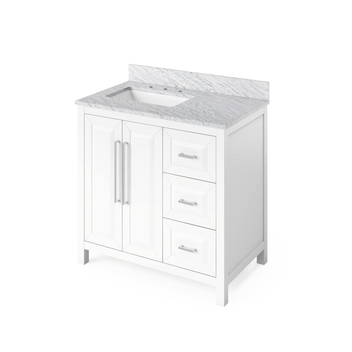 Jeffrey Alexander VKITCAD36GRSGR 36" Grey Cade Vanity, left offset, Steel Grey Cultured Marble Vanity Top, undermount rectangle bowl