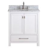 Avanity Modero 31 in. Vanity in White finish with Carrara White Marble Top