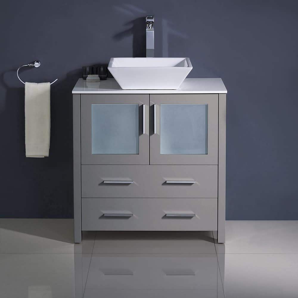 Fresca FCB6230GR-CWH-V Fresca Torino 30" Gray Modern Bathroom Cabinet w/ Top & Vessel Sink