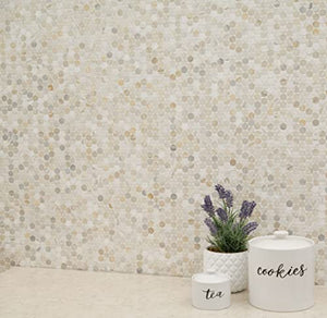 MSI Athena Gold 12 in. x 12 in. (CASE) Pennyround Honed Marble Mesh Mounted Mosaic Tile for Bathroom, Kitchen Backsplash, Accent Wall Tile, and Shower Wall Tile, Sample