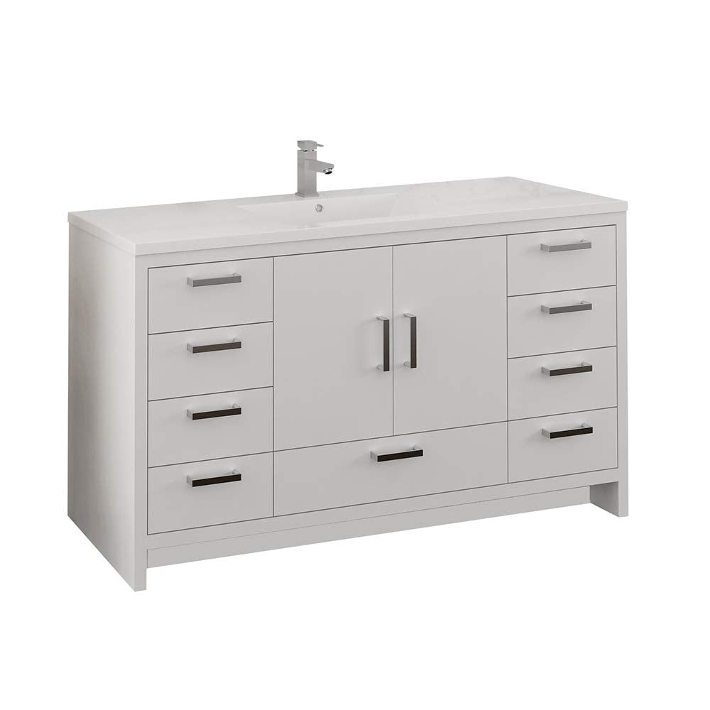 Fresca FCB9460WH-S-I Fresca Imperia 60" Glossy White Free Standing Modern Bathroom Cabinet w/ Integrated Single Sink