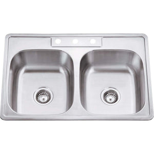 Hardware Resources 910-1 33" L x 22" W x 9" D Drop-In 20 Gauge Stainless Steel 50/50 Double Bowl Sink