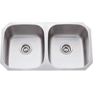 Hardware Resources 802 32-1/4" L x 18-1/2" W x 9" D Undermount 16 Gauge Stainless Steel 50/50 Double Bowl Sink