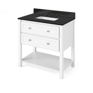 Jeffrey Alexander VKITADL36WHBGR 36" White Adler Vanity, Black Granite Vanity Top, undermount rectangle bowl