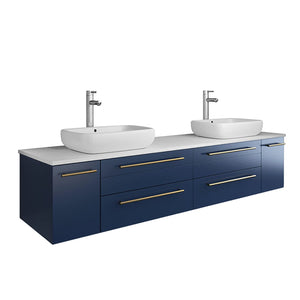 Fresca FVN6172RBL-VSL-D Fresca Lucera 72" Royal Blue Wall Hung Double Vessel Sink Modern Bathroom Vanity w/ Medicine Cabinets