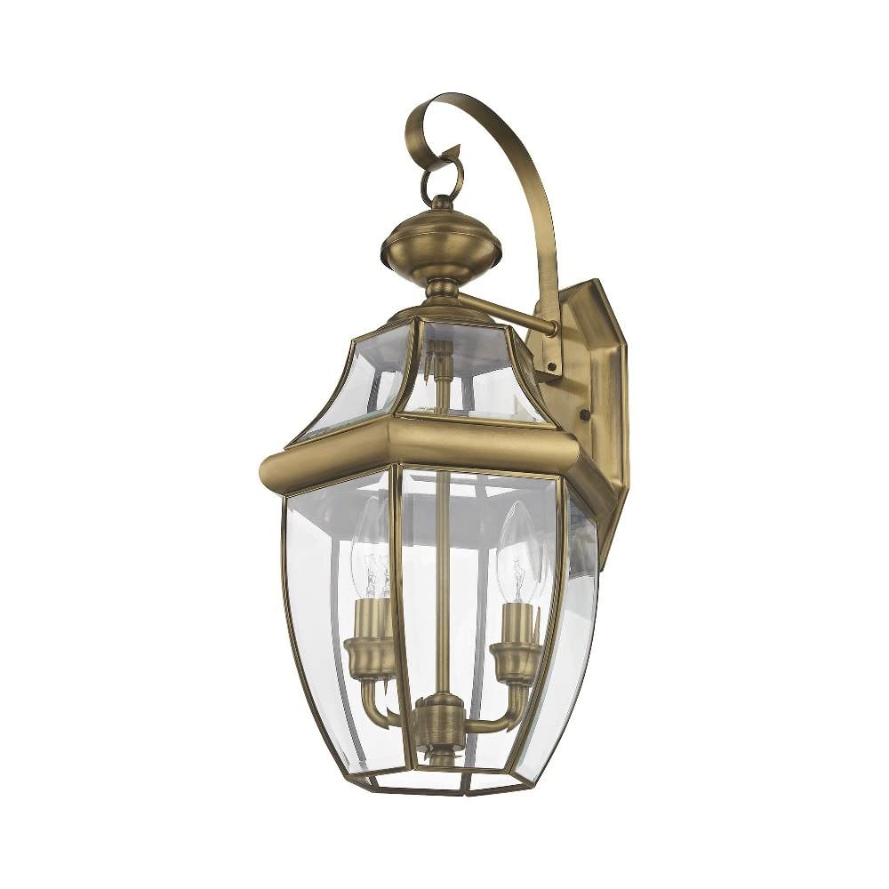 Livex Lighting 2251-07 Monterey 2 Light Outdoor Bronze Finish Solid Brass Wall Lantern with Clear Beveled Glass, 20.25" x 10.5" x 20.25"