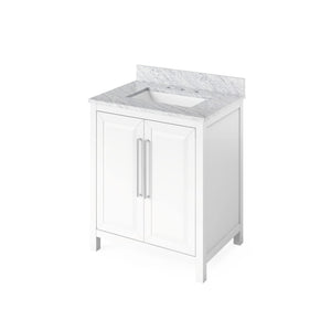 Jeffrey Alexander VKITCAD30WHSGR 30" White Cade Vanity, Steel Grey Cultured Marble Vanity Top, undermount rectangle bowl