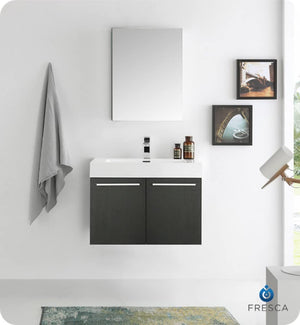 Fresca FCB8089BW Fresca Vista 30" Black Wall Hung Modern Bathroom Cabinet