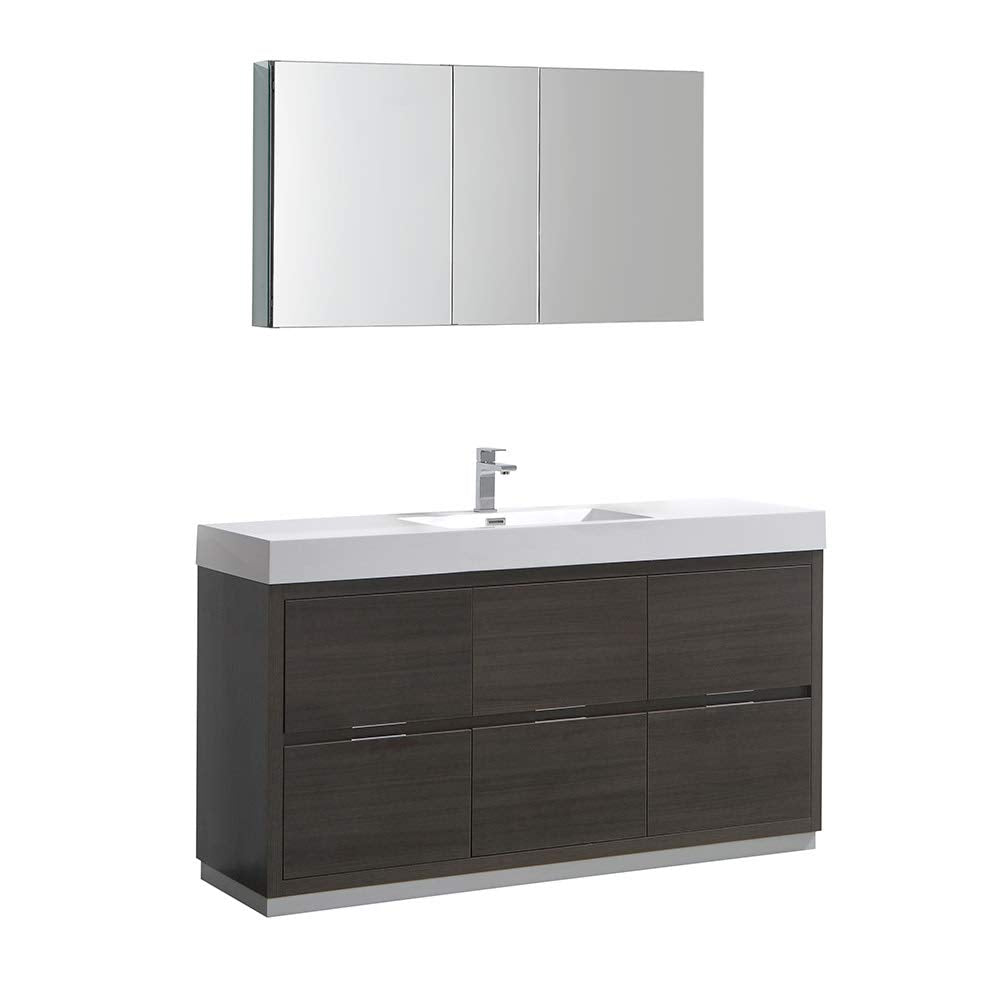 Fresca FVN8460GO Fresca Valencia 60" Gray Oak Free Standing Modern Bathroom Vanity w/ Medicine Cabinet