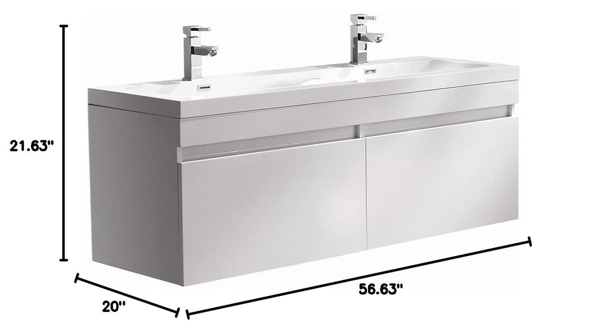 Fresca FCB8040WH-I Fresca Largo 57"White Modern Double Sink Bathroom Cabinet w/ Integrated Sinks