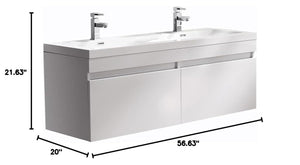 Fresca FCB8040WH-I Fresca Largo 57"White Modern Double Sink Bathroom Cabinet w/ Integrated Sinks