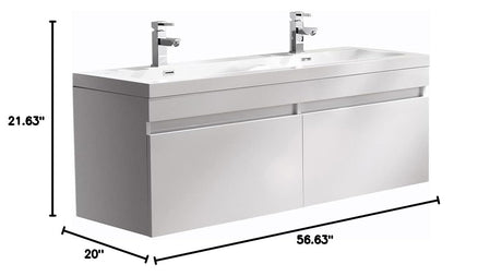 Fresca FCB8040WH-I Fresca Largo 57"White Modern Double Sink Bathroom Cabinet w/ Integrated Sinks