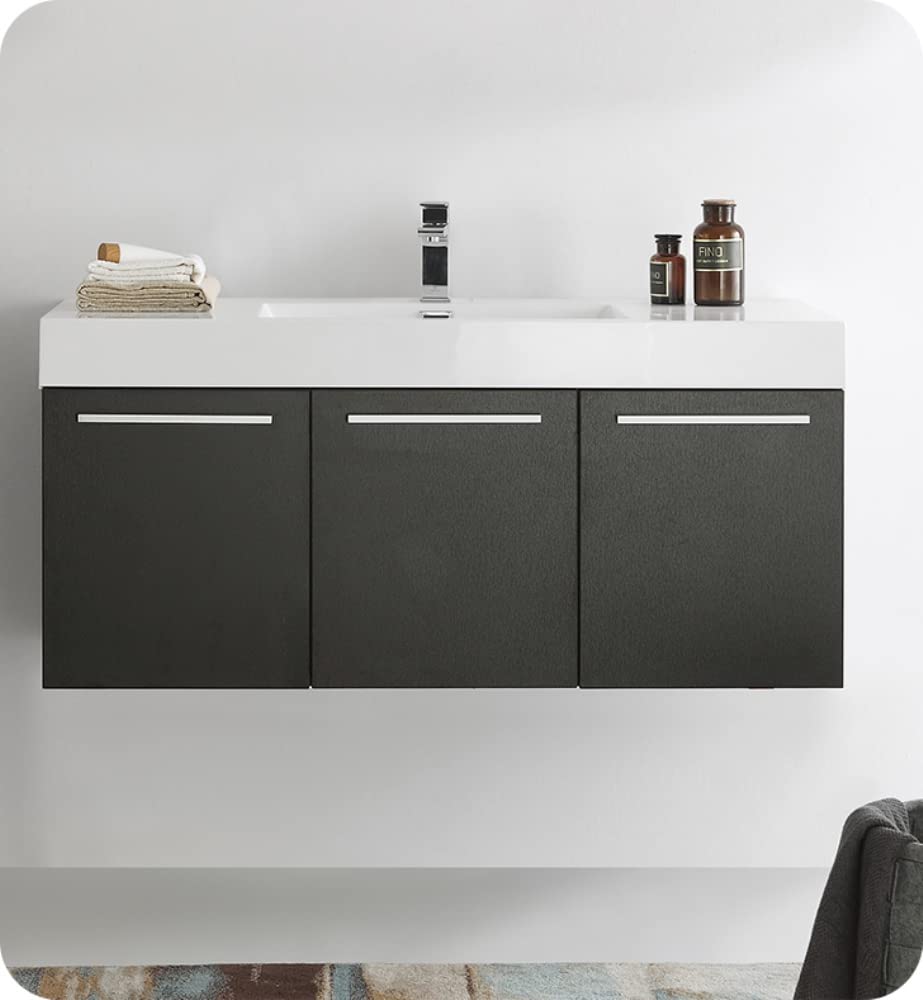 Fresca FCB8092BW Fresca Vista 48" Black Wall Hung Modern Bathroom Cabinet