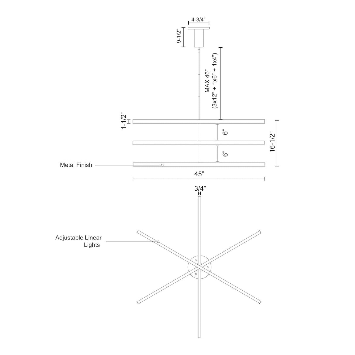 Kuzco CH10345-BK VEGA 45" CH Black 120V TRIAC/ELV LED 3000K 90CRI 56W