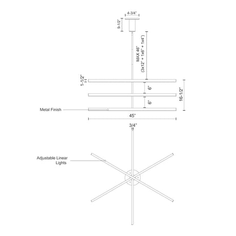 Kuzco CH10345-BK VEGA 45" CH Black 120V TRIAC/ELV LED 3000K 90CRI 56W