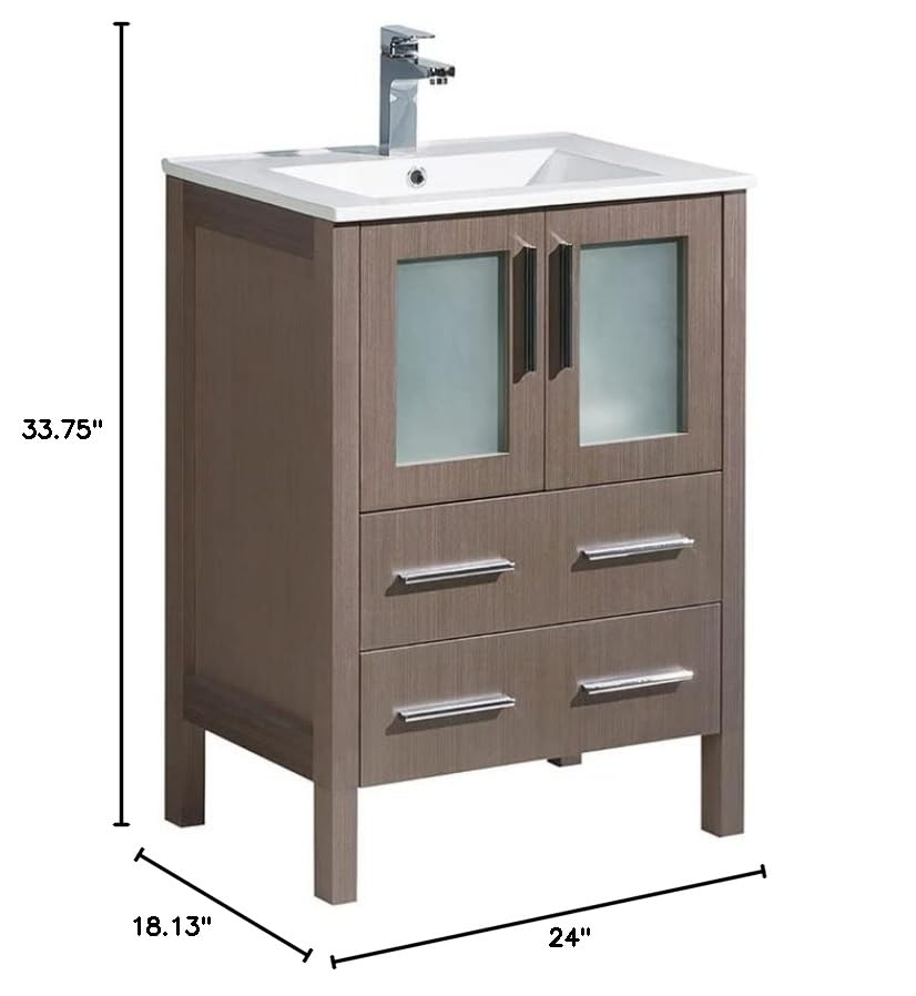 Fresca FCB6224GO-I Fresca Torino 24" Gray Oak Modern Bathroom Cabinet w/ Integrated Sink