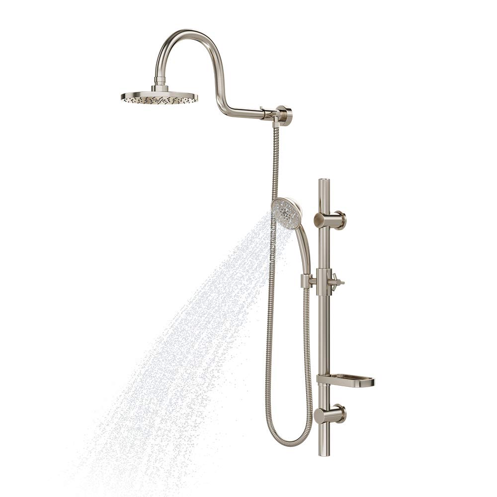 PULSE ShowerSpas 1019-BN Aqua Rain Shower System with 8" Rain Showerhead, 5-Function Hand Shower, Adjustable Slide Bar and Soap Dish, Brushed Nickel Finish
