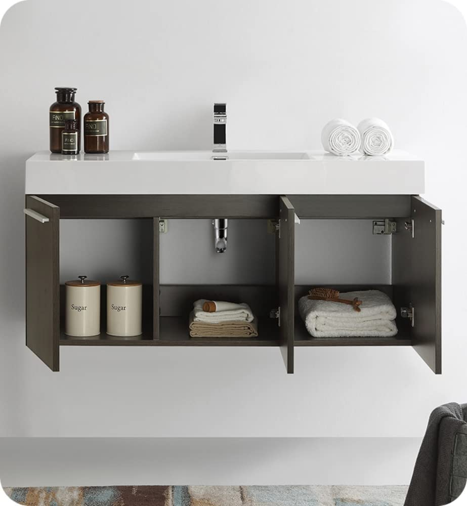 Fresca FCB8092GO-D Fresca Vista 48" Gray Oak Wall Hung Double Sink Modern Bathroom Cabinet