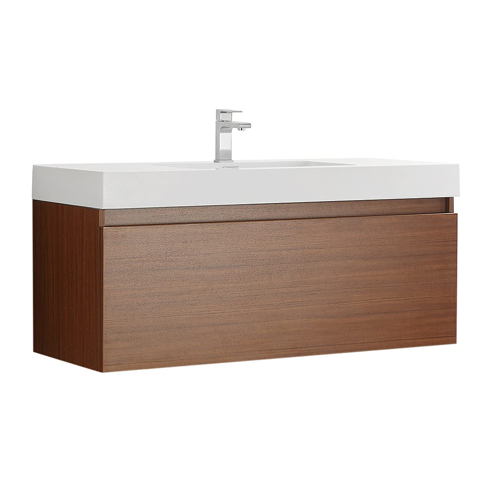 Fresca FCB8011TK-I Fresca Mezzo 48" Teak Wall Hung Modern Bathroom Cabinet w/ Integrated Sink