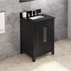 Jeffrey Alexander VKITCAD24BKBGR 24" Black Cade Vanity, Black Granite Vanity Top, undermount rectangle bowl