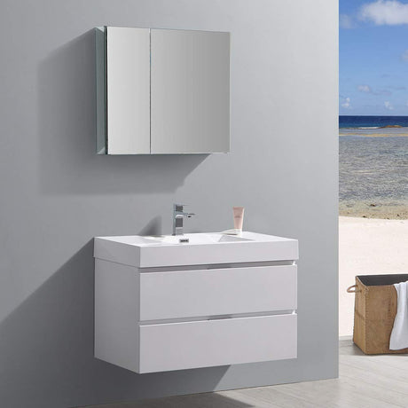 Fresca FVN8336GO Fresca Valencia 36" Gray Oak Wall Hung Modern Bathroom Vanity w/ Medicine Cabinet