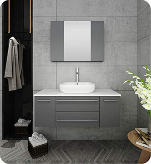Fresca FCB6142GR-VSL Fresca Lucera 42" Gray Wall Hung Vessel Sink Modern Bathroom Cabinet