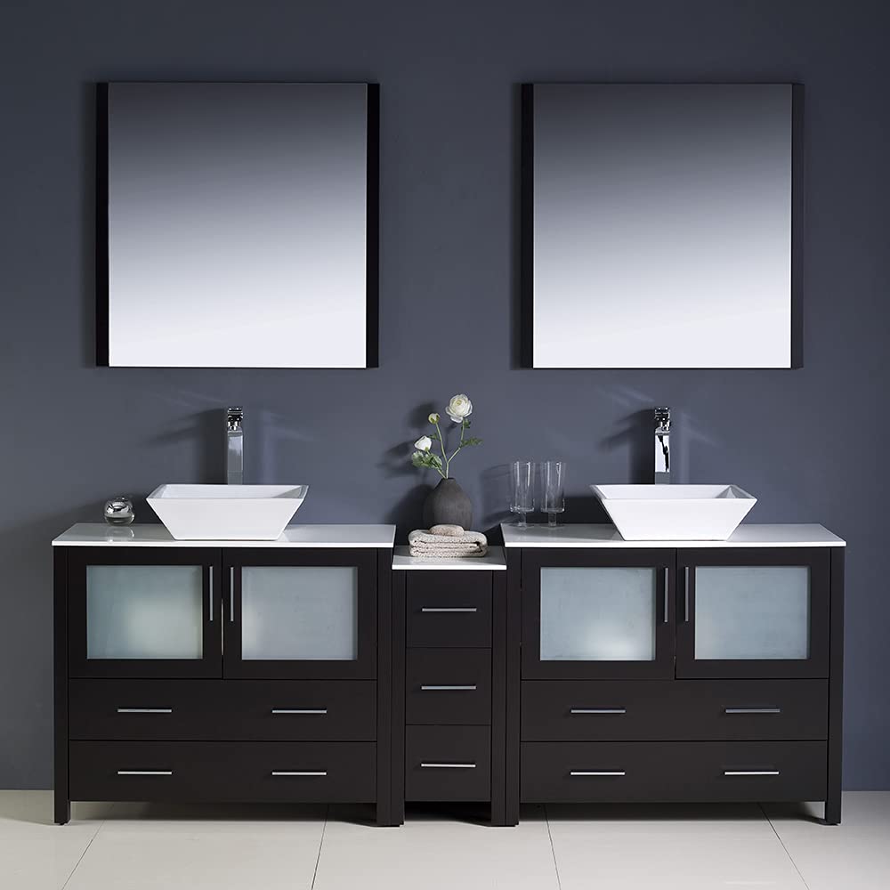 Fresca FVN62-361236GR-VSL Fresca Torino 84" Gray Modern Double Sink Bathroom Vanity w/ Side Cabinet & Vessel Sinks