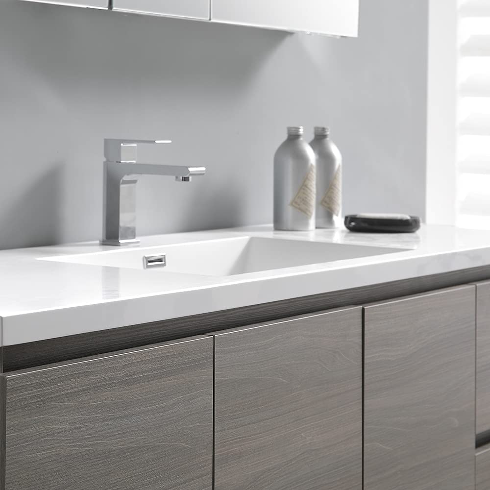 Fresca FVN9360MGO-S Fresca Lazzaro 60" Gray Wood Free Standing Single Sink Modern Bathroom Vanity w/ Medicine Cabinet