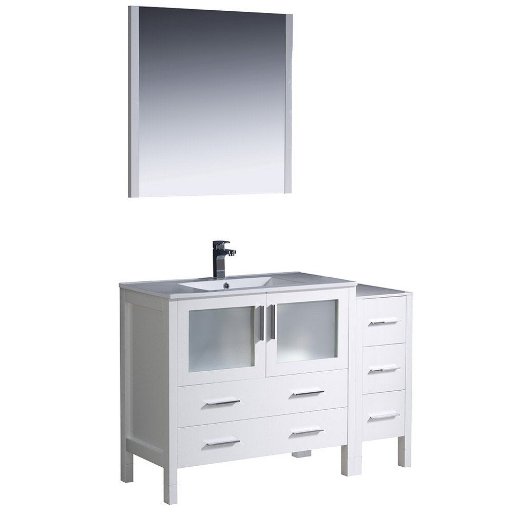 Fresca FVN62-3612WH-UNS Fresca Torino 48" White Modern Bathroom Vanity w/ Side Cabinet & Integrated Sink