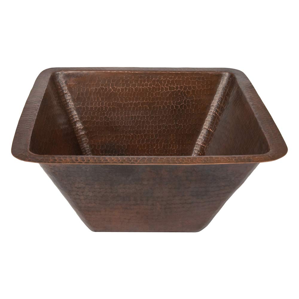 Premier Copper Products BS17DB 17-Inch Universal Large Square Hammered Copper Sink, Oil Rubbed Bronze