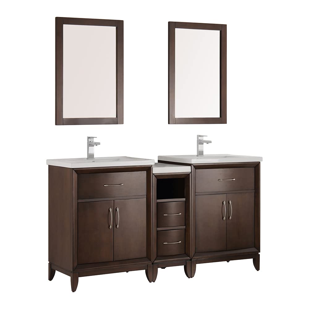 Fresca FVN21-241224WH Fresca Cambridge 60" White Double Sink Traditional Bathroom Vanity w/ Mirrors