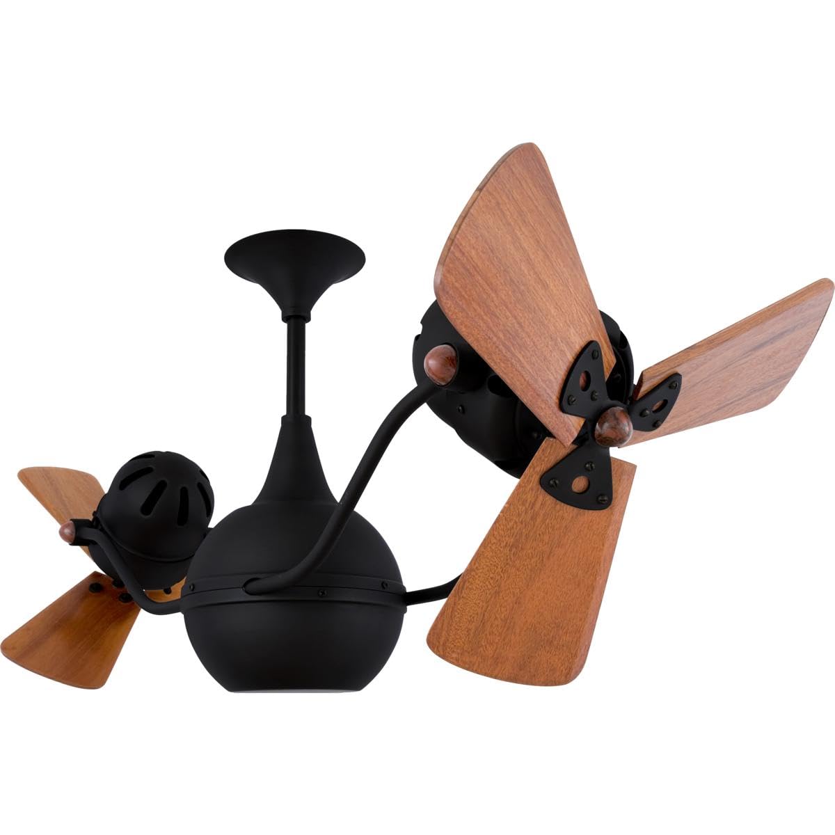 Matthews Fan VB-BK-WD Vent-Bettina 360° dual headed rotational ceiling fan in Matte Black finish with solid sustainable mahogany wood blades.