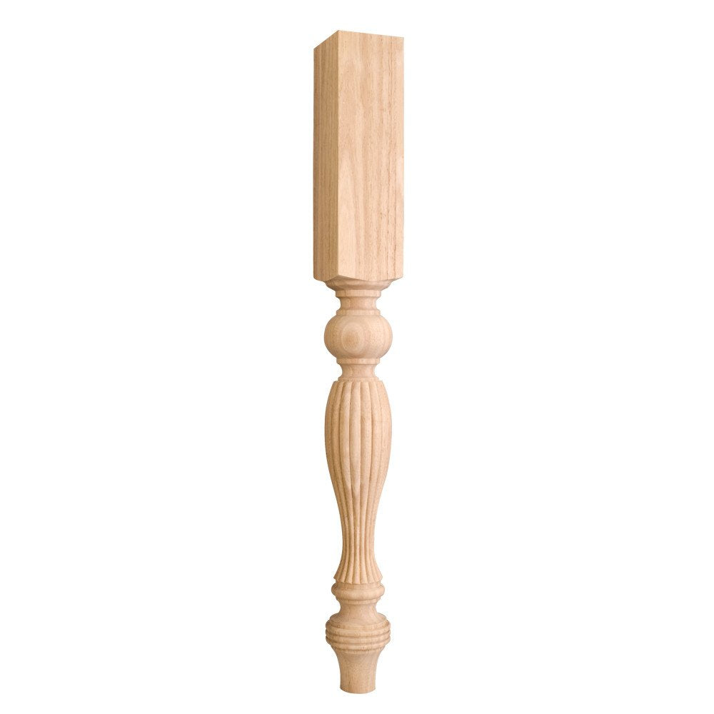 Hardware Resources P4RW 3-3/4" W x 3-3/4" D x 35-1/2" H Rubberwood Tapered Fluted Leg