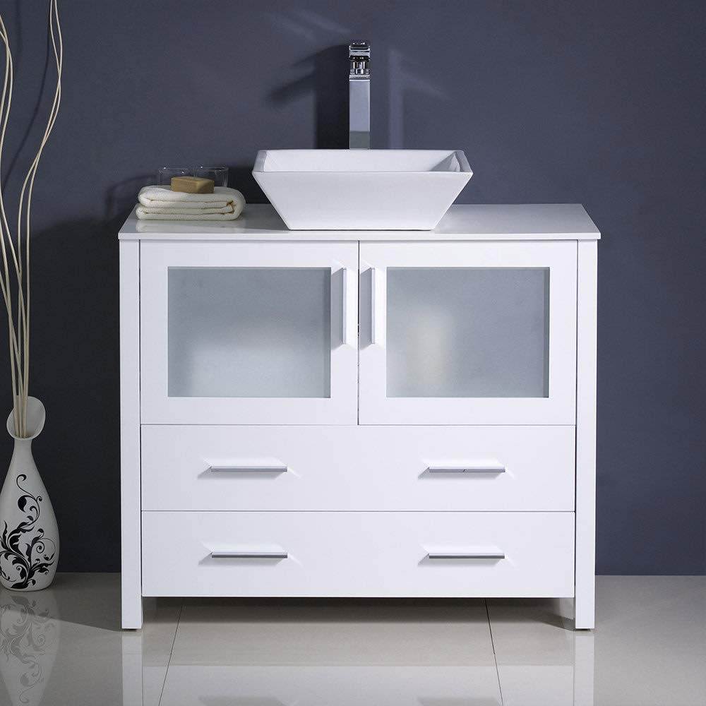 Fresca FCB6236ES-CWH-V Fresca Torino 36" Espresso Modern Bathroom Cabinet w/ Vessel Sink