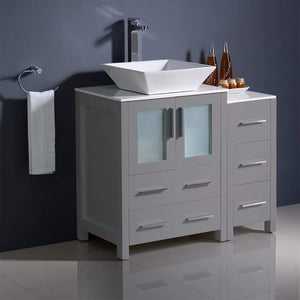 Fresca FCB62-2412WH-CWH-V Fresca Torino 36" White Modern Bathroom Cabinets w/ Top & Vessel Sink
