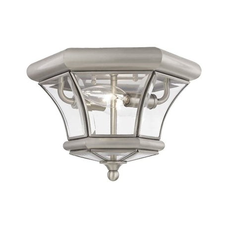 Livex Lighting 7052-07 Monterey 2 Light Outdoor/Indoor Bronze Finish Solid Brass Flush Mount with Clear Beveled Glass