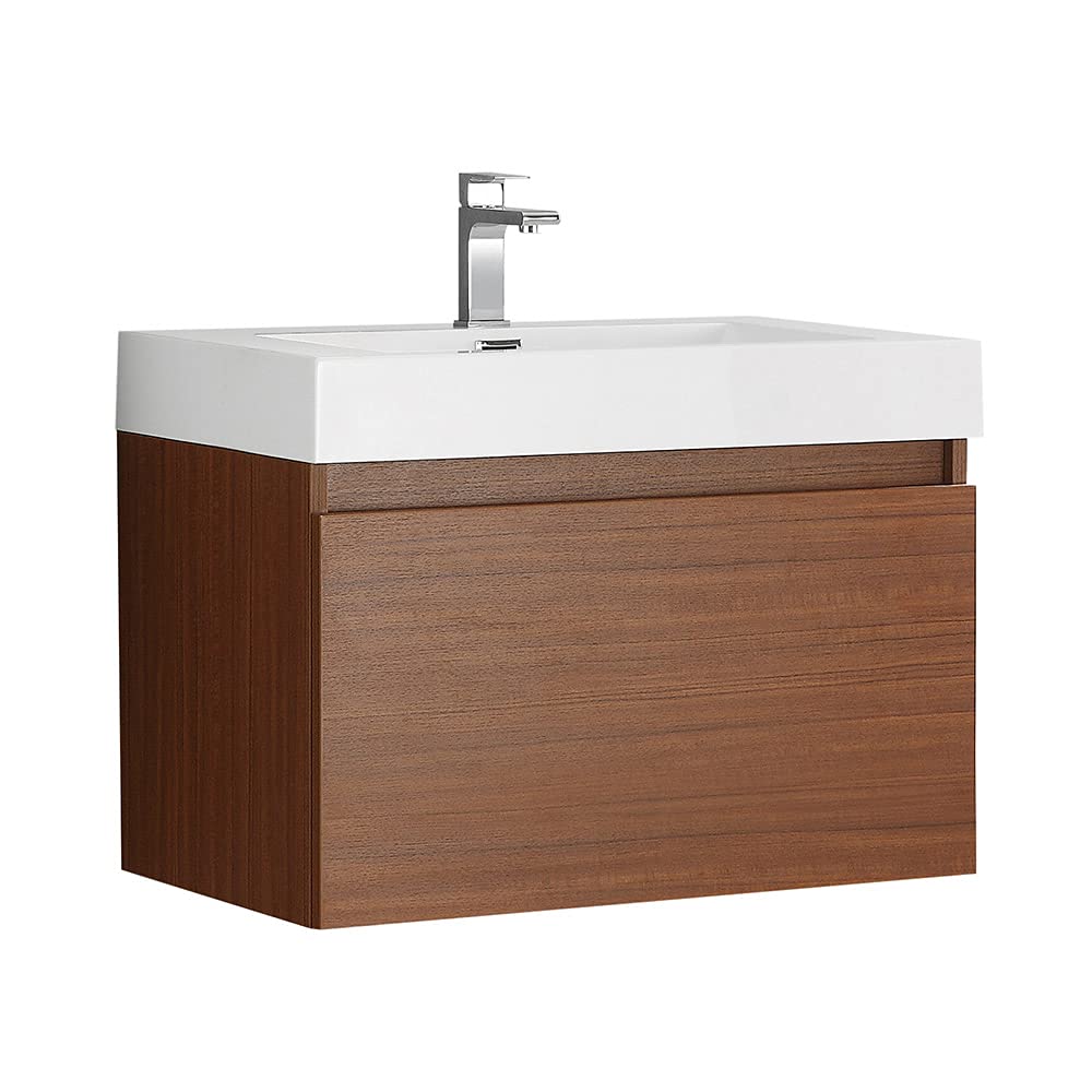 Fresca FCB8007TK-I Fresca Mezzo 30" Teak Wall Hung Modern Bathroom Cabinet w/ Integrated Sink