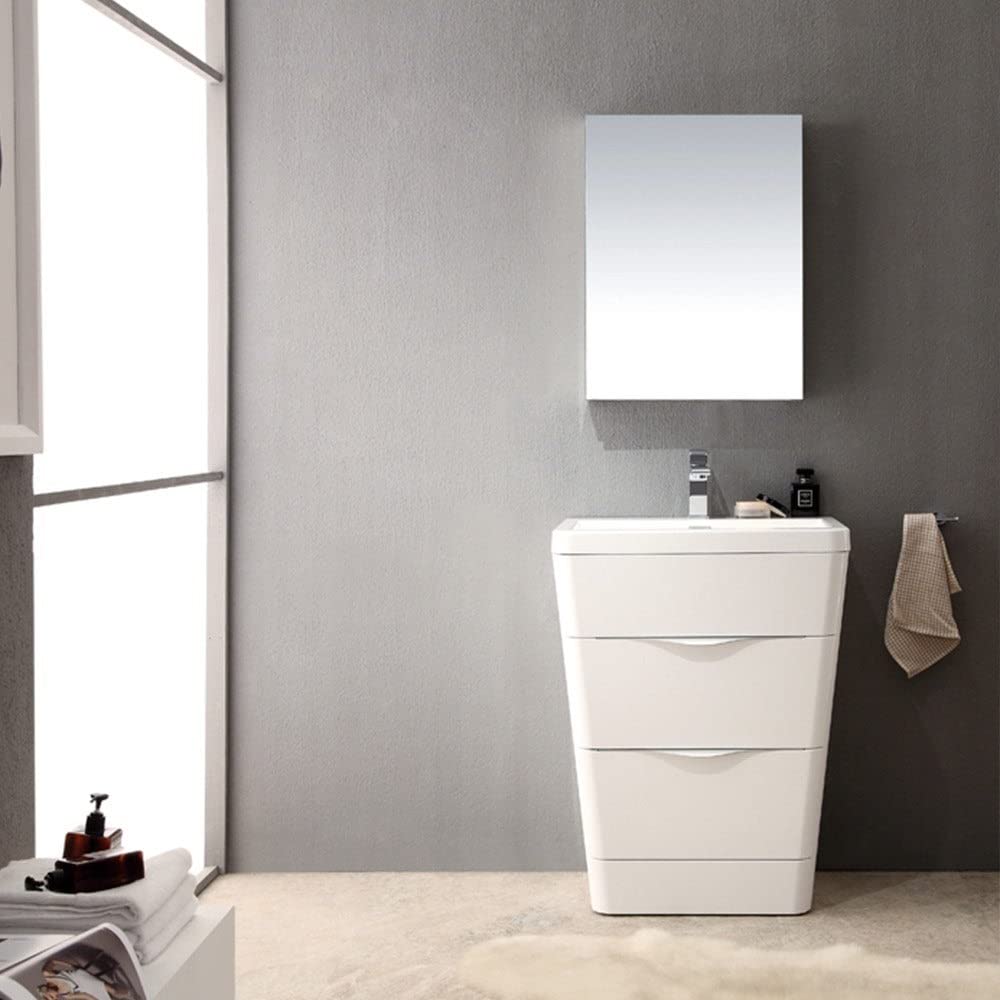 Fresca FVN8525WH Fresca Milano 26" Glossy White Modern Bathroom Vanity w/ Medicine Cabinet