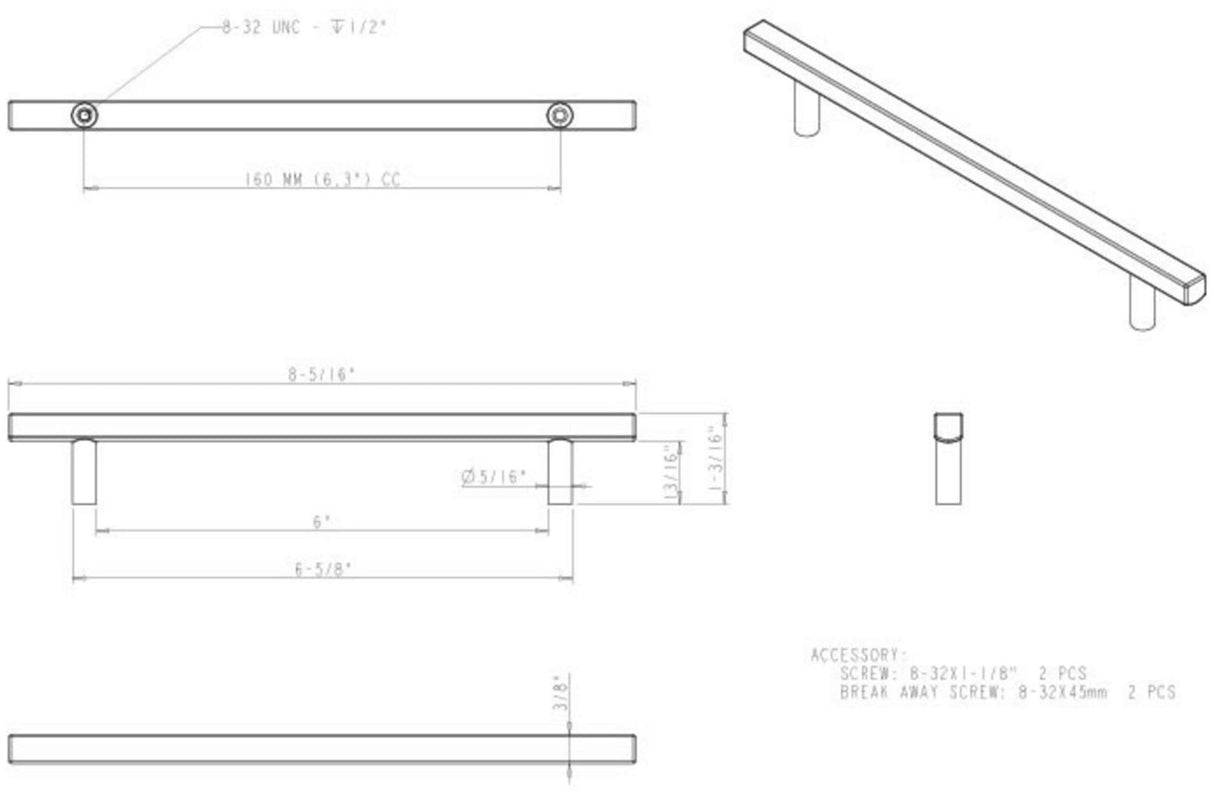 Jeffrey Alexander 845-160PC 160 mm Center-to-Center Polished Chrome Square Dominique Cabinet Bar Pull