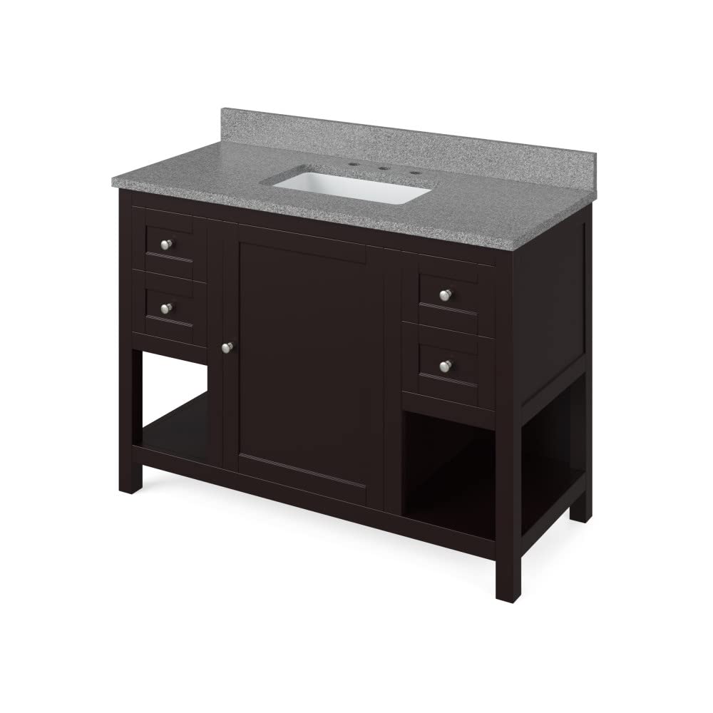 Jeffrey Alexander VKITAST48ESSGR 48" Espresso Astoria Vanity, Steel Grey Cultured Marble Vanity Top, undermount rectangle bowl