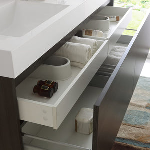 Fresca FVN8042GO Fresca Mezzo 60" Gray Oak Wall Hung Double Sink Modern Bathroom Vanity w/ Medicine Cabinet