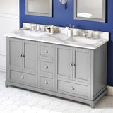 Jeffrey Alexander VKITADD60GRCQR 60" Grey Addington Vanity, double bowl, Calacatta Vienna Quartz Vanity Top, two undermount rectangle bowls