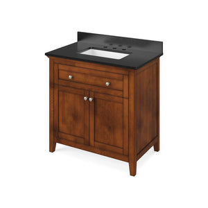 Jeffrey Alexander VKITCHA36CHBGR 36" Chocolate Chatham Vanity, Black Granite Vanity Top, undermount rectangle bowl